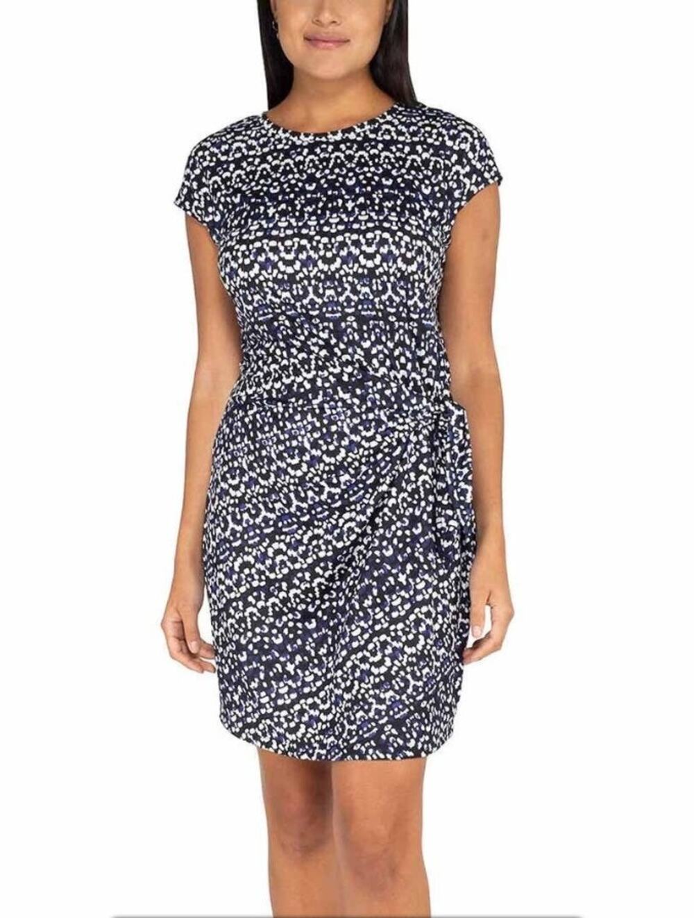 Nicole Miller Original Blue Abstract Faux Wrap T-Shirt Dress Large